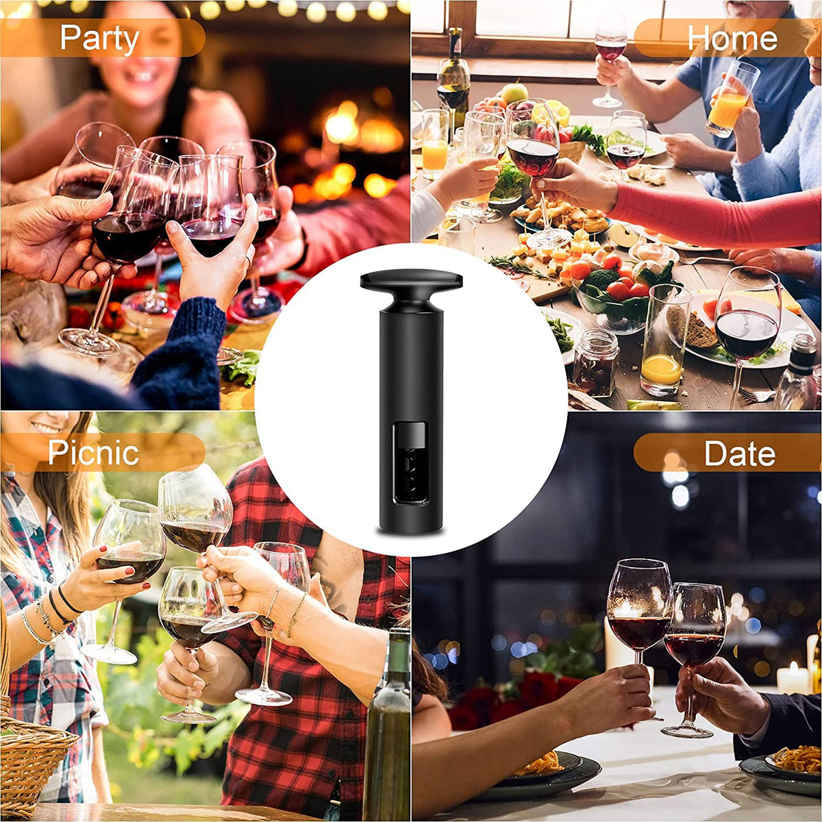 Wine Bottle Opener Corkscrew with Foil Cutter, T Shape Handle Reusable ABS Manual Wine Cork Wing Corkscrew for Home, Kitchen, Party, Restaurant, Bar - Black(No Need Charing)