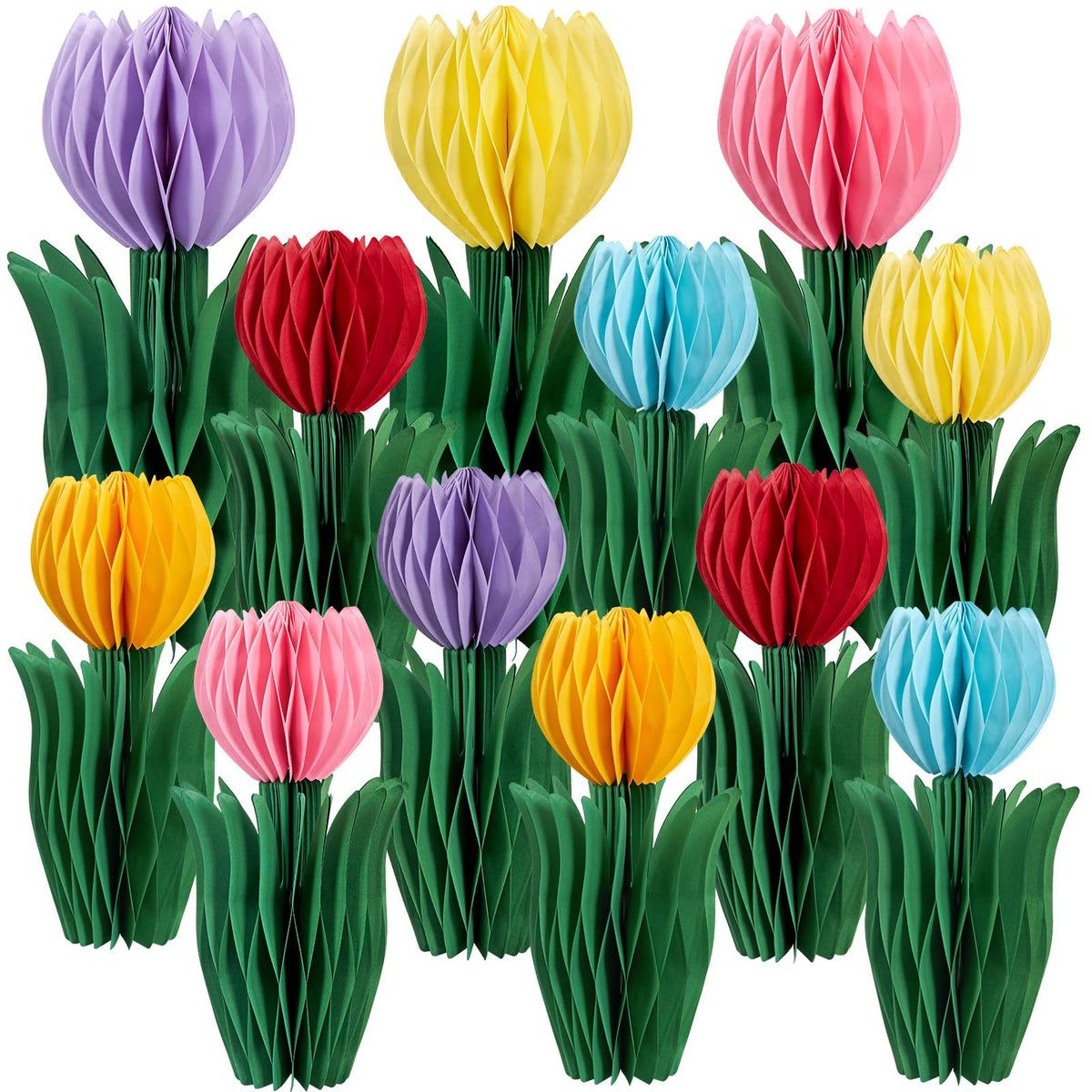 HASTHIP® 12 Pcs Tulip Honeycomb Decorations, Spring Decorations for Office, Spring Table Decor