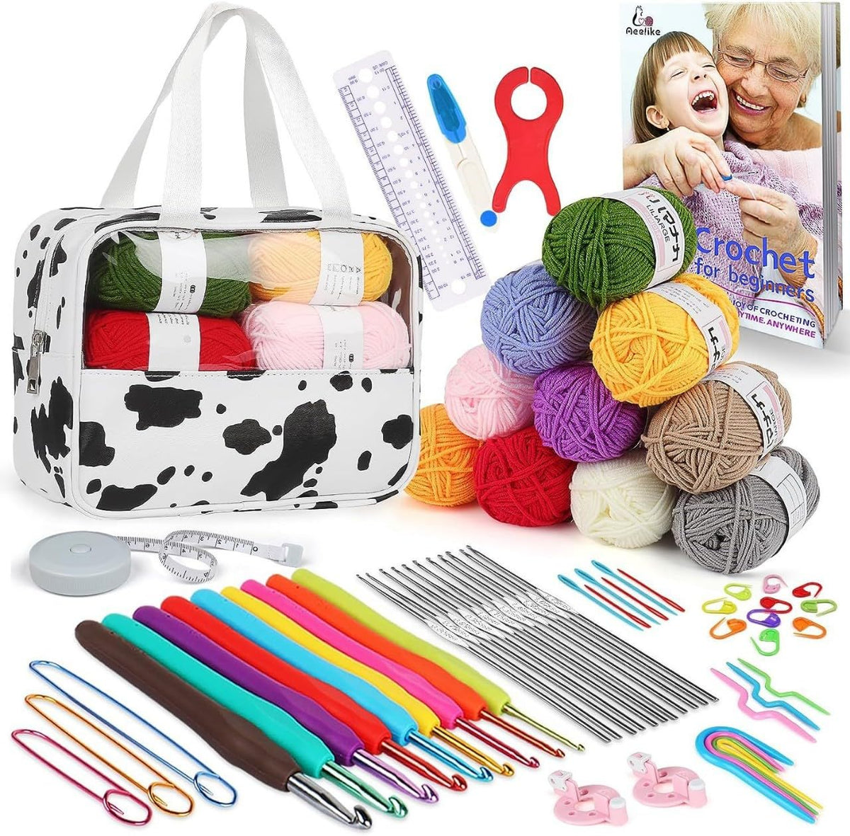 HASTHIP® Kit de Ganchillo para Principiantes 88 Piezas con Agujas Ergonómicas,12 Colores de Hilo,Bolsa Almacenamiento Accesorios Tejido Crochet para Adultos y Principiantes Regalo