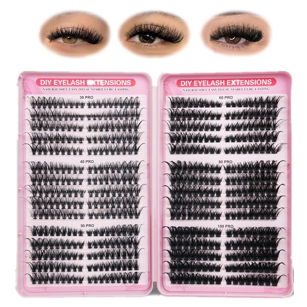 HASTHIP® Kit de Extensión de Pestañas en Racimos DIY, 280 Pestañas Postizas Individuales 30D 40D, Unión y Sellado Fuerte, Pinzas Aplicador, Look Natural 10-16mm, Todo en 1 para Principiantes y Profesional