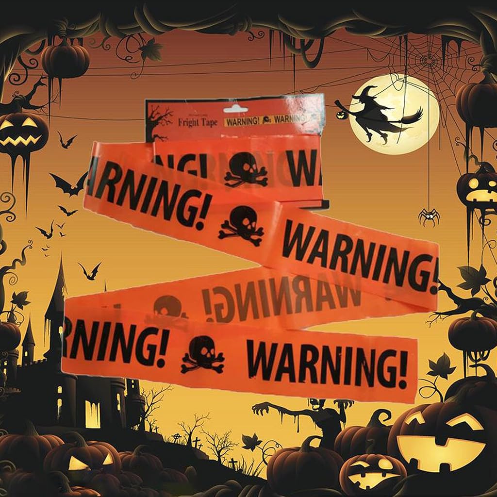 HASTHIP® 2PCS Orange Pirate Skull Warning Tape, Used for Halloween Decoration and Scary Party Decoration Warning Tape.8cm*5m-Tangerine