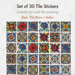 HASTHIP Peel and Stick Tile Decals, 30 Vinyl Stickers, 10 x 10 cm Mediterranean Floral Patterns