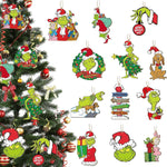 HASTHIP® 24pcs Funny Grinch Christmas Decorations Christmas Tree Wooden Hanging Ornaments Assorted Grinch -themed Christmas Tree Decorations for Home Decor Merry Grinch Mas Party Home Decoration