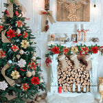 HASTHIP Christmas Poinsettia Flowers for Tree and Home Decor 12 pcs featuring 4 designs | 5.5 in ornaments in red and gold