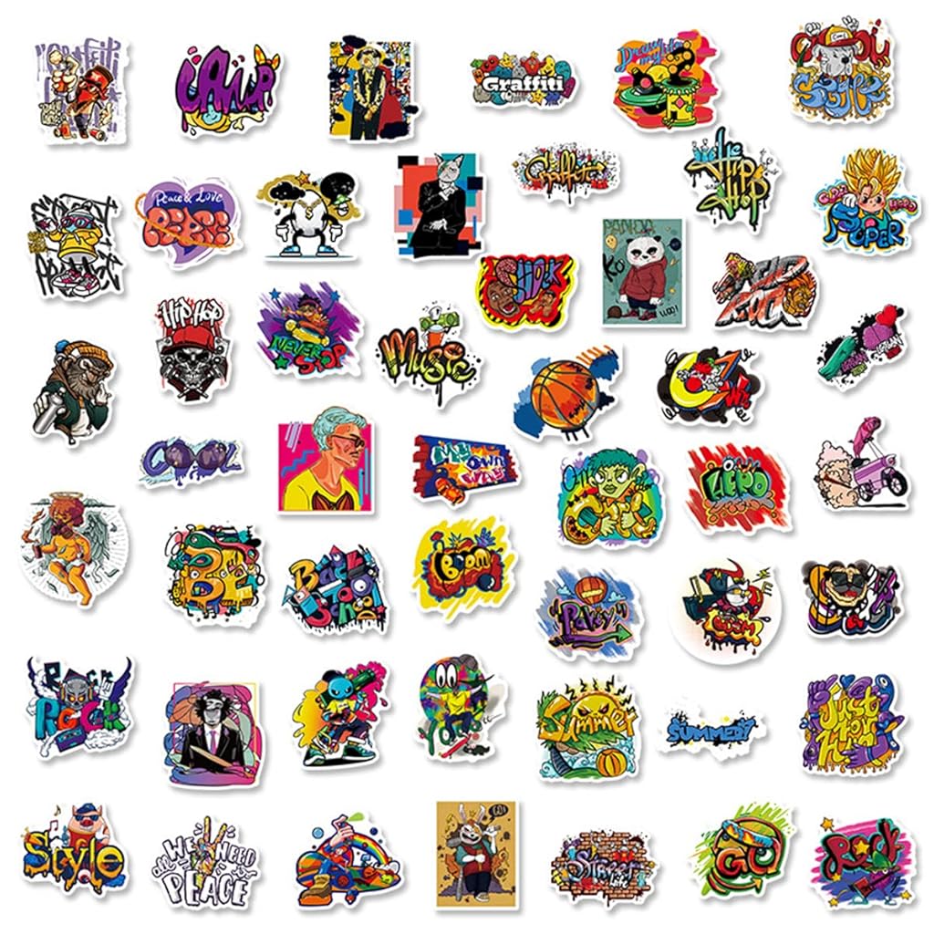 Laptop Stickers for Journal Graffiti Style Cartoon Stickers for Scrapbook, Water Bottle,Travel Case, Waterproof Tape Sticker Wall Stickers for Boys, Pack of 50