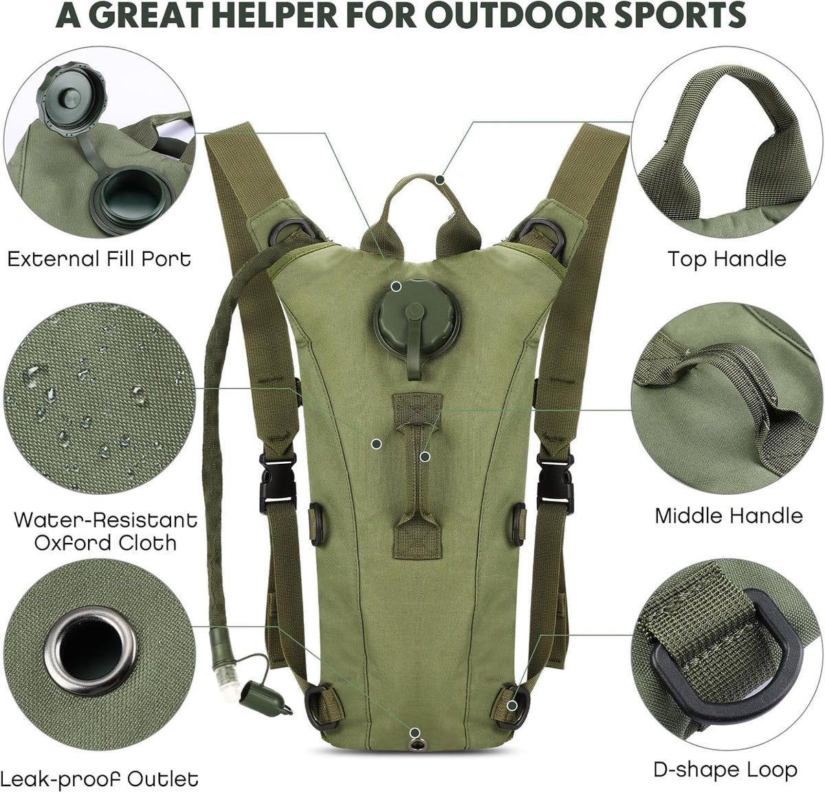 HASTHIP® Trekking Hydration Backpack, with 3L Water Bladder for Men Women Kids, Professional Waterproof Tactical Water Bag for Hiking, Biking, Running, Walking, BPA Free, Army Green