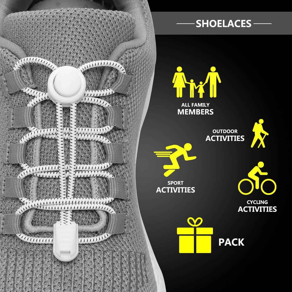 HASTHIP® Cordones Elásticos sin Nudos, Agujetas Deportivas con Sistema de Cierre Rápido, Ajustables y Resistentes al Agua para Zapatillas, Botas de Senderismo y Calzado Casual (Gris)