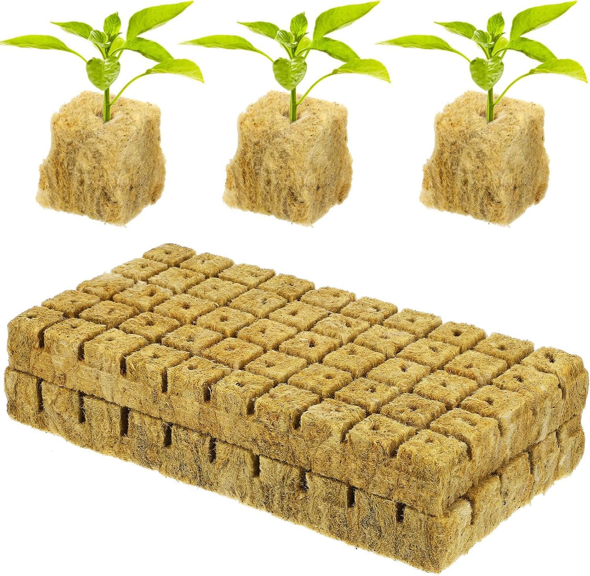 HASTHIP Seed Starter Rockwool Cubes 100 pcs 0.98 in for Hydroponic Growing | Cuttable Biodegradable Basalt Pads