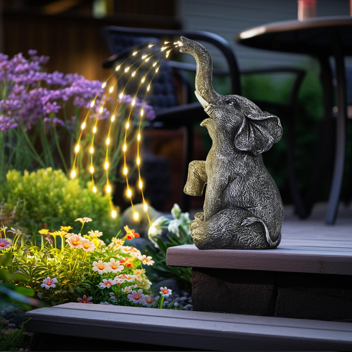 HASTHIP Elephant Resin Statue for Garden and Home Decor with Solar Starry Light 4.5x5.3x10.6 in