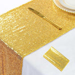 HASTHIP Sequin Table Runner 12 x 71 in for Holiday Celebration with Glitter Gold Design