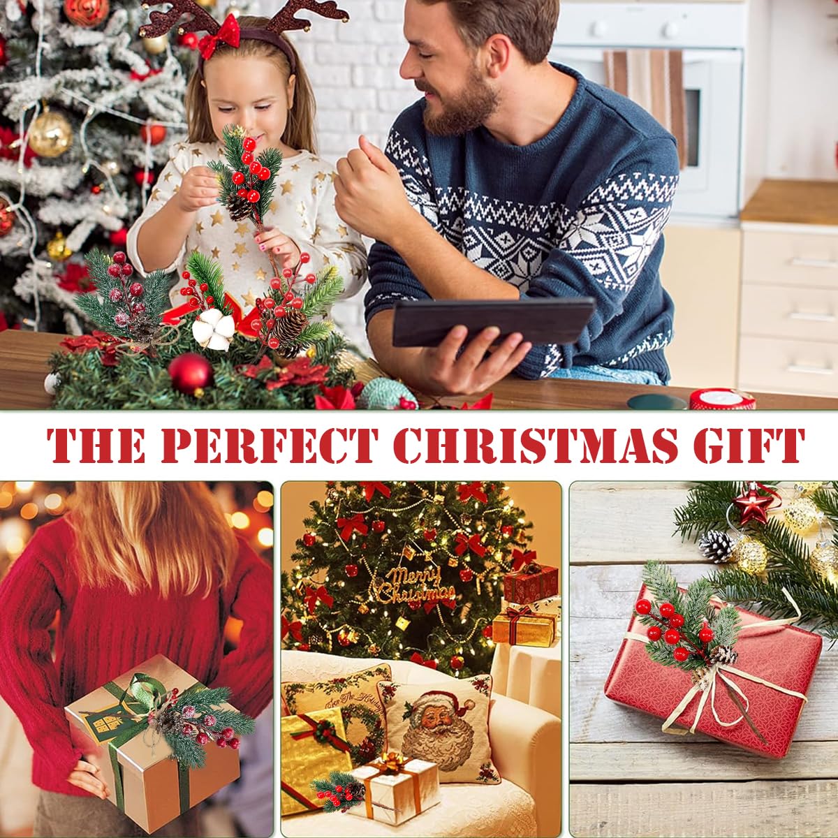 HASTHIP Christmas Red Berries Branches for Tree and Wreath | 5Pcs 7.87 in PVC Decor