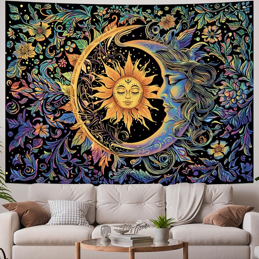 HASTHIP® Tapiz psicodélico de sol y luna