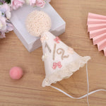 HASTHIP® 1/2 Birthday Party Hat for Baby, Half Birthday Felt Crown with Pom Pom & Lace Trim, Soft Baby-Safe 6 Month Milestone Hat with Elastic Chin Strap for Photoshoot & Celebration.
