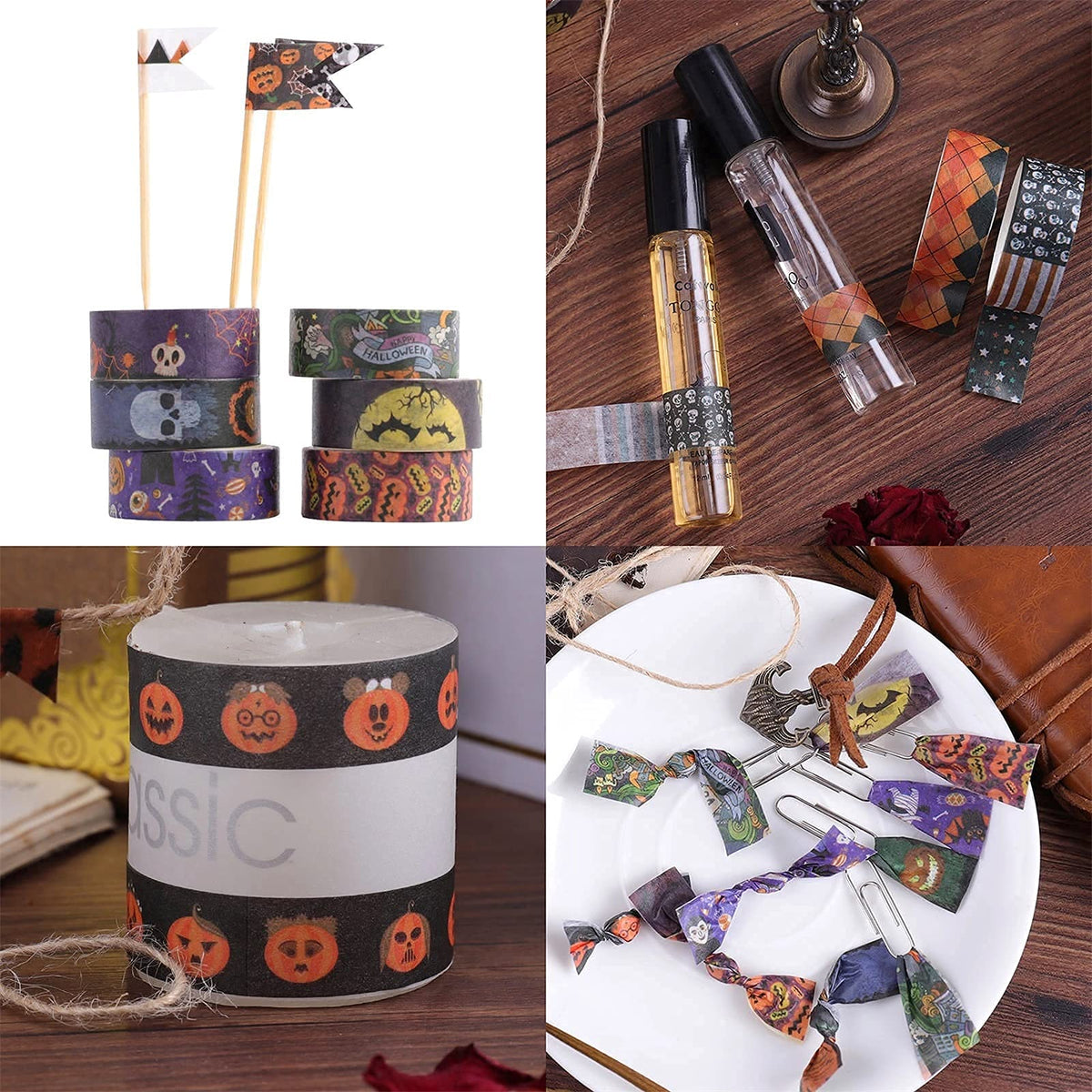 24 Roll Washi Tape Set Halloween Element Aesthetic Decorative Tape Washi Tape Set Seasonal Art Perfect for Scrapbook Supplies Bullet Journal