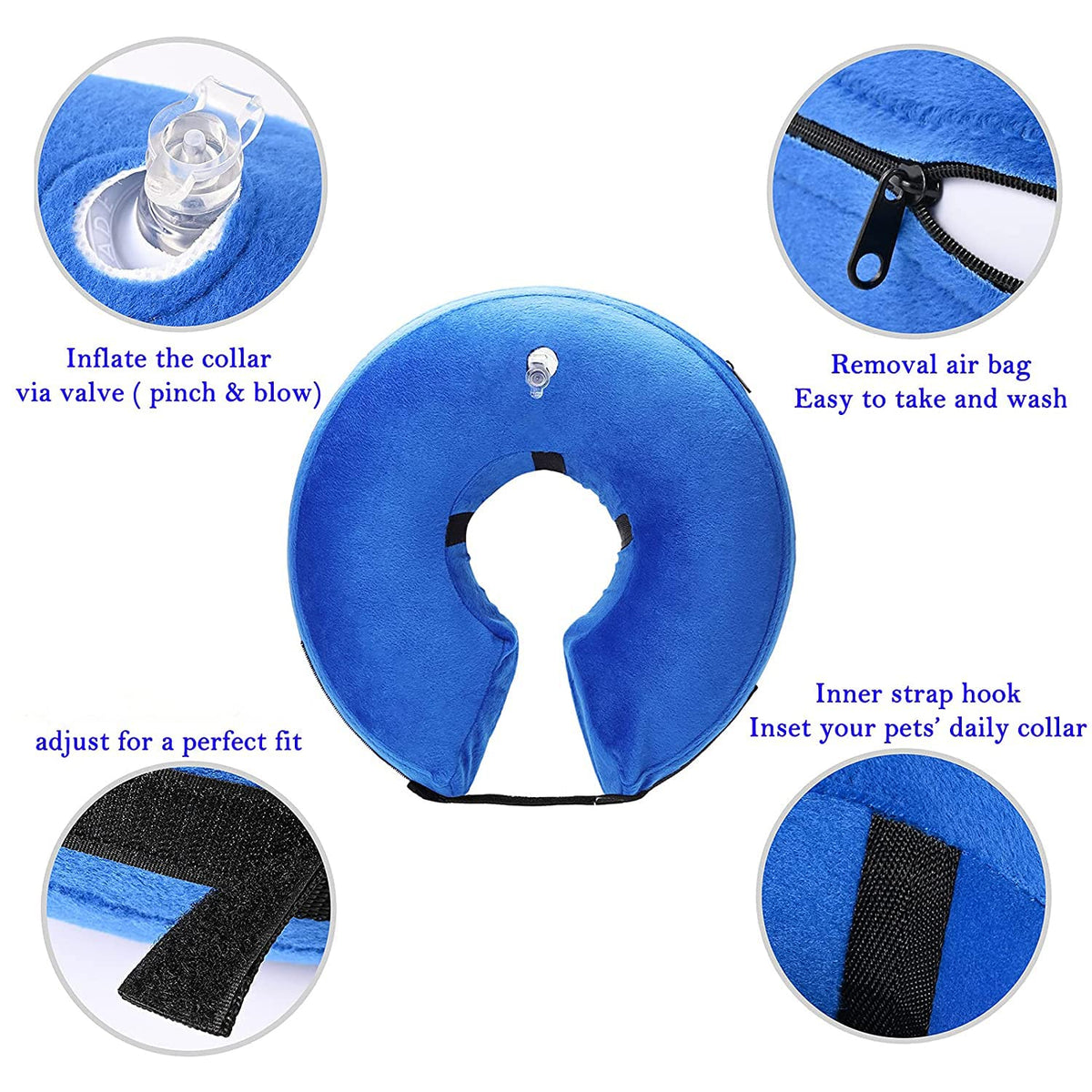 Qpets® Dog Collar, E Collar for Cats Inflatable Dog Cone Collar with Soft Cotton Cover & Velcro Strap & Adjustable Size, After Surgery for Anti-Licking Cone Collar for Cat Dog(M, 25-36cm)