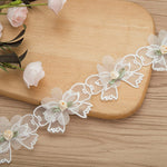 HASTHIP® 1 Yard White Flower Lace Ribbon, Personalized Pearl Floral Beaded Embellishments Sewing Fabric Trim Dresses Bridal Dress Hair Party Clothes Decoration Tassels