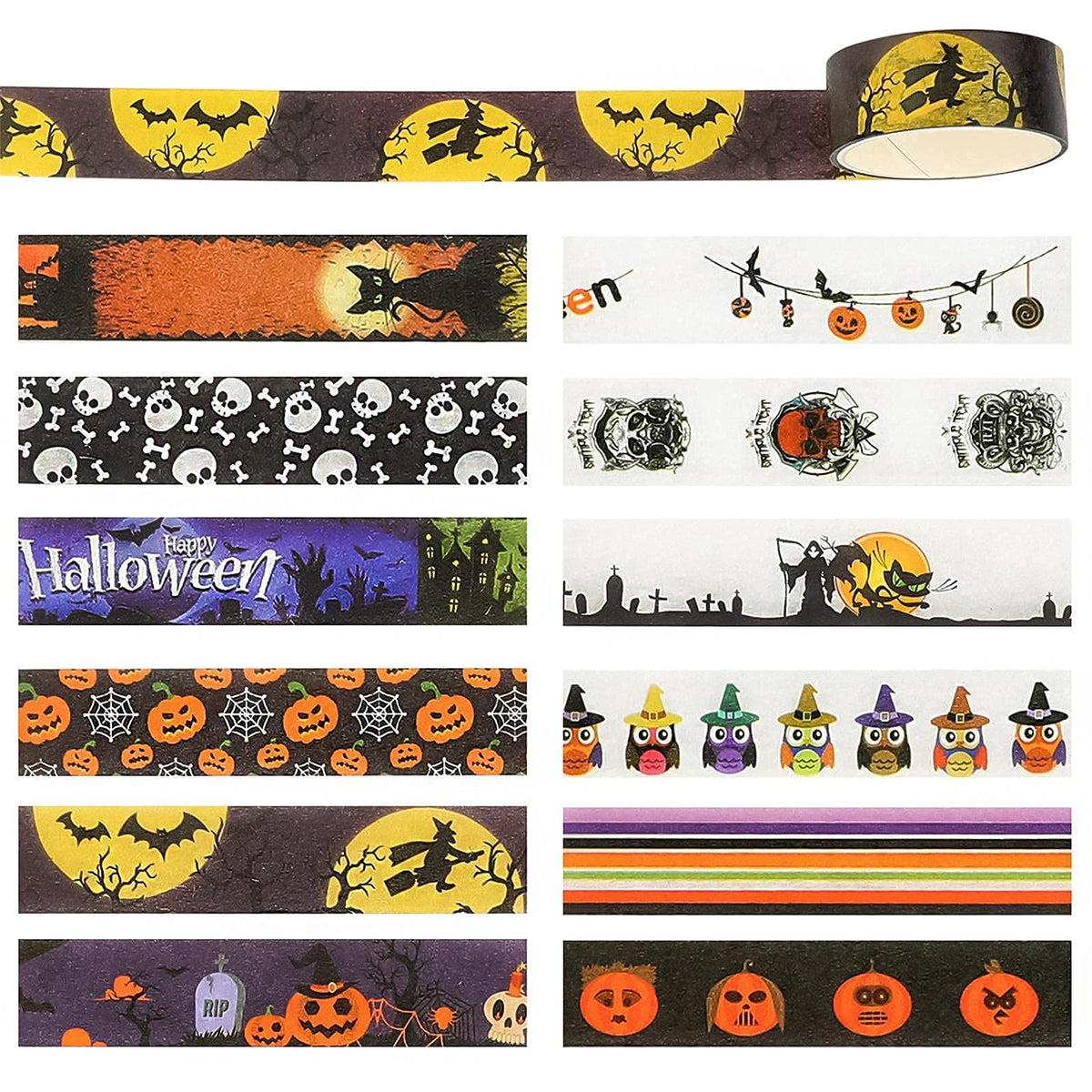 24 Roll Washi Tape Set Halloween Element Aesthetic Decorative Tape Washi Tape Set Seasonal Art Perfect for Scrapbook Supplies Bullet Journal