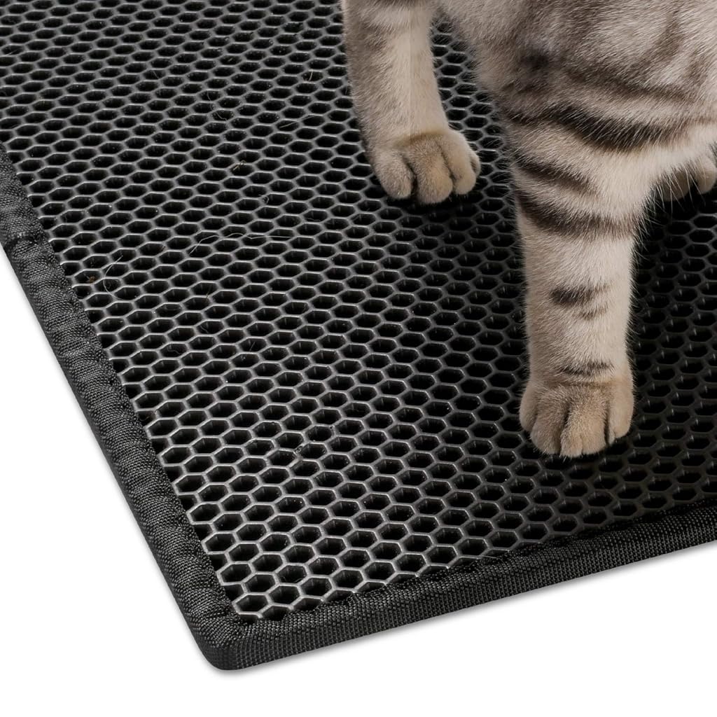 HASTHIP® Cat Litter Mat, Litter Box Mat Honeycomb Double Layer Cat Litter Tray, Waterproof EVA Material Durable and Washable Cat Play Mat, Easy Clean and Filter Any Cat Litter Sand(Black, 45 * 60CM)