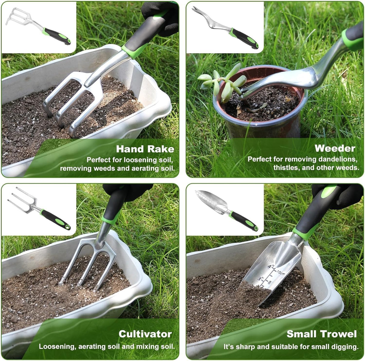 HASTHIP® 8 Pcs Gardening Tools Set - Aluminum Alloy Steel - Garden Planting Tools - Gardening Tools Kit For Home Garden - Gardening Tools Kit Set - With Tote Tool Bag - Suitable For Garden Patio