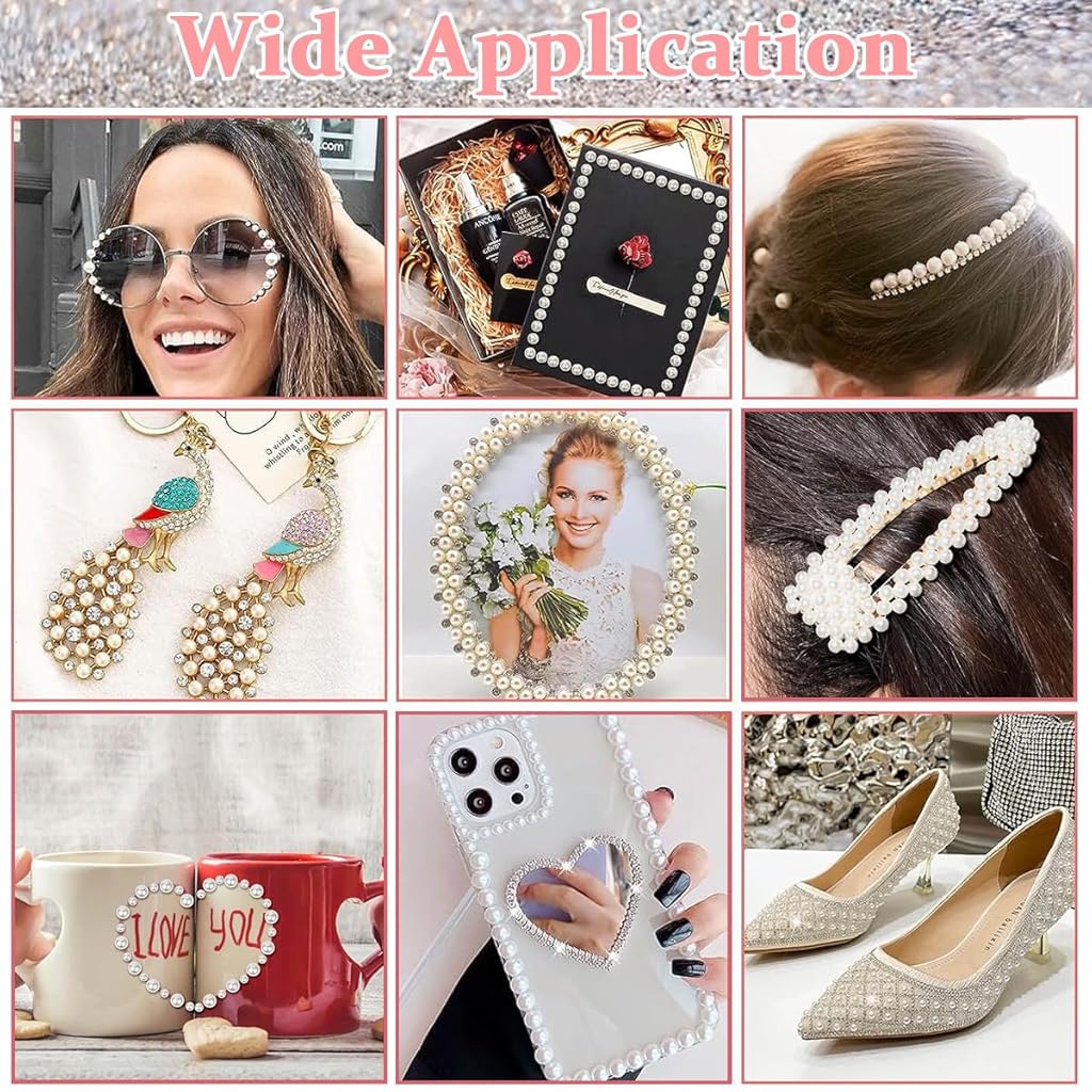 HASTHIP® 1980 Piezas Pegatinas de Perlas Autoadhesivas, Gemas Decorativas para Manualidades, Uñas, Cara, Cabello, Ojos, Maquillaje y DIY, Variados Tamaños y Blanco Brillante