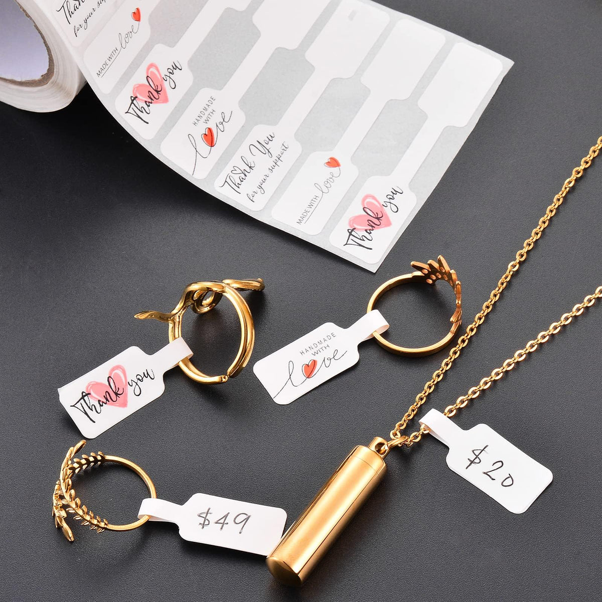 HASTHIP Jewelry Label Loops for Rings and Necklaces 1000pcs with Writable Surface | Self Adhesive Paper Tags