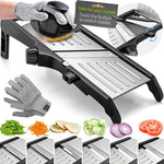 HASTHIP® Adjustable Mandoline Slicer for Kitchen, Potato Cutter, Vegetable Chopper, Mandolin- Include One Pair Cut-Resistant Gloves With a Small Brush-Black
