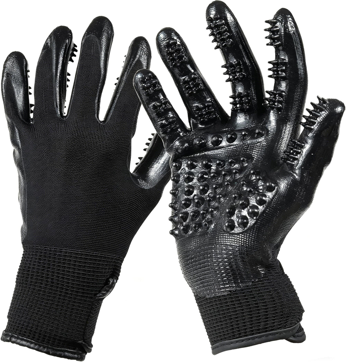 HASTHIP® Guantes de Aseo para Mascotas con Diseño de Cinco Dedos,Eliminador Pelo Suave para Baño y Masaje,Correa Ajustable Gatos Perros y Caballos – Negro Talla L