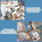 HASTHIP Paper Scrapbook Stickers Kit for Journaling and Scrapbooking with 3 PCS 5cm Blue Retro Papers | Includes 20 Stamp and 20 Washi Stickers