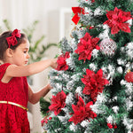 HASTHIP Christmas Poinsettia Flowers for Tree and Home Décor 10 Pcs | Sparkling Red 6 in Ornaments