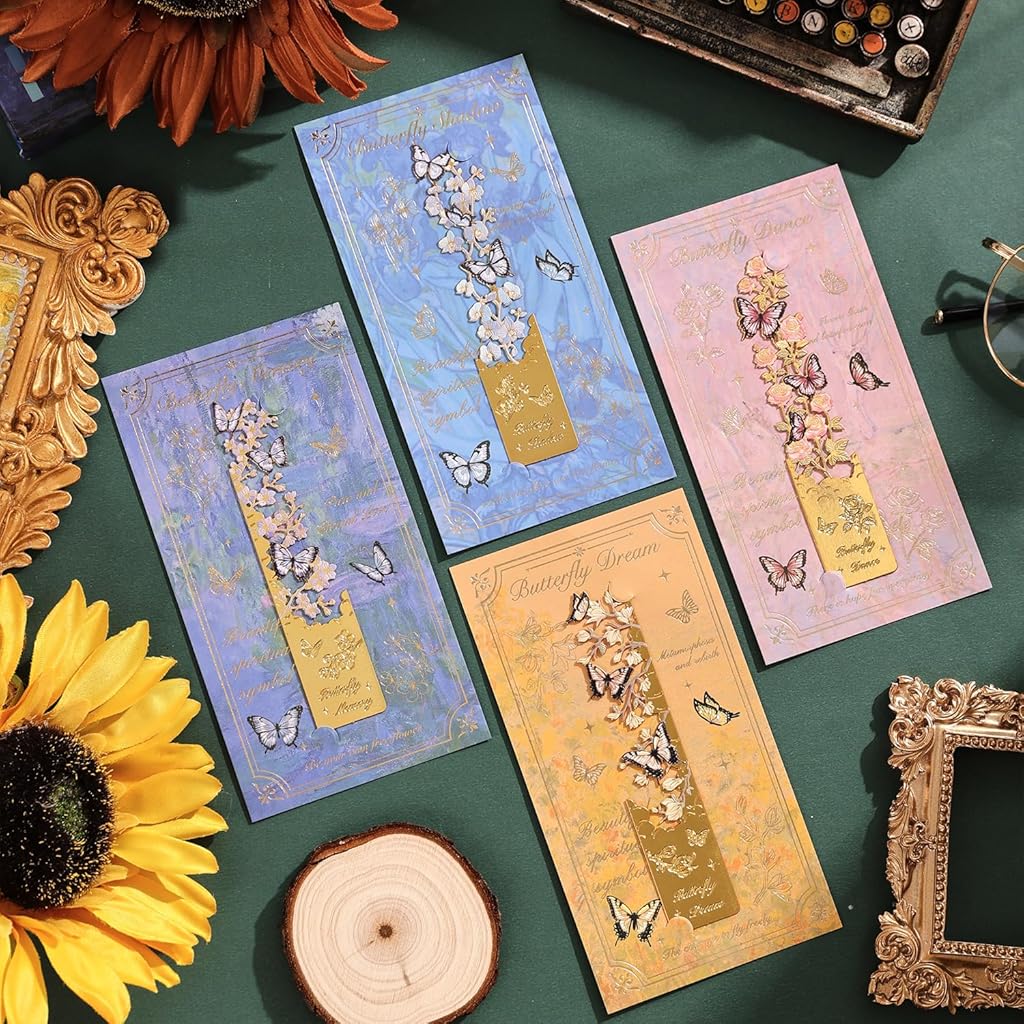 HASTHIP® Juego de marcapáginas metálicos con diseño mariposas y flores