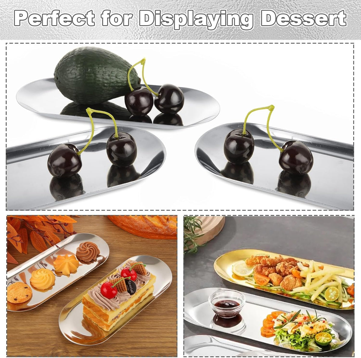 HASTHIP Stainless Steel Bathroom Tray for Appetizers and Desserts with Mirror Finish 30x12cm