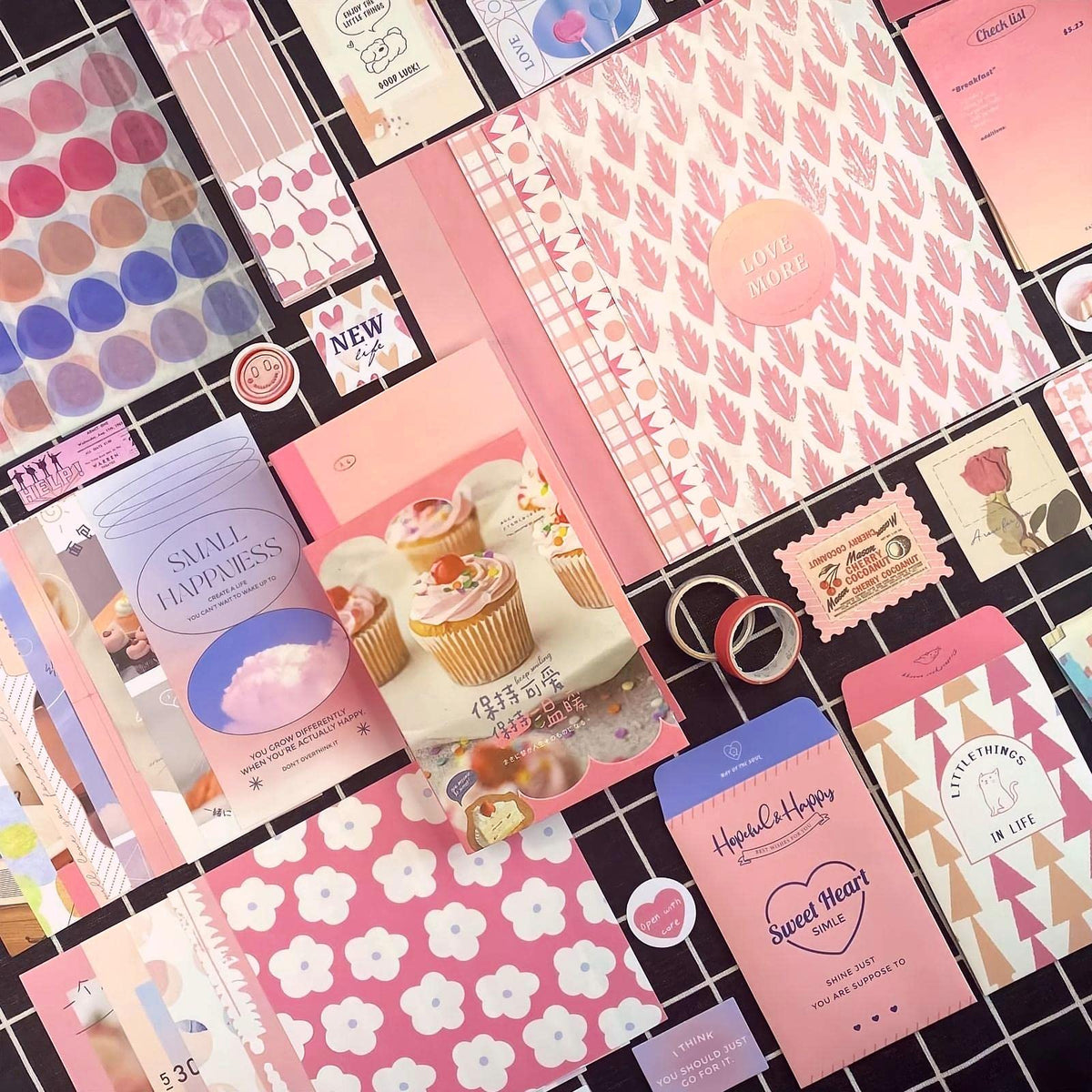 HASTHIP Scrapbook Stickers Kit for Journals and Planners with 346 pcs A6 Grid Notebook | Vintage Papers and Washi Tapes for DIY Crafts