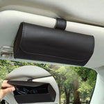 HASTHIP® Organizador de Gafas de Sol para Coche,Caja Almacenamiento Visera con Clip Magnético,Porta Gafas PU Cuero para Visera Solar Soporte con Cierre Imantado Antideslizante