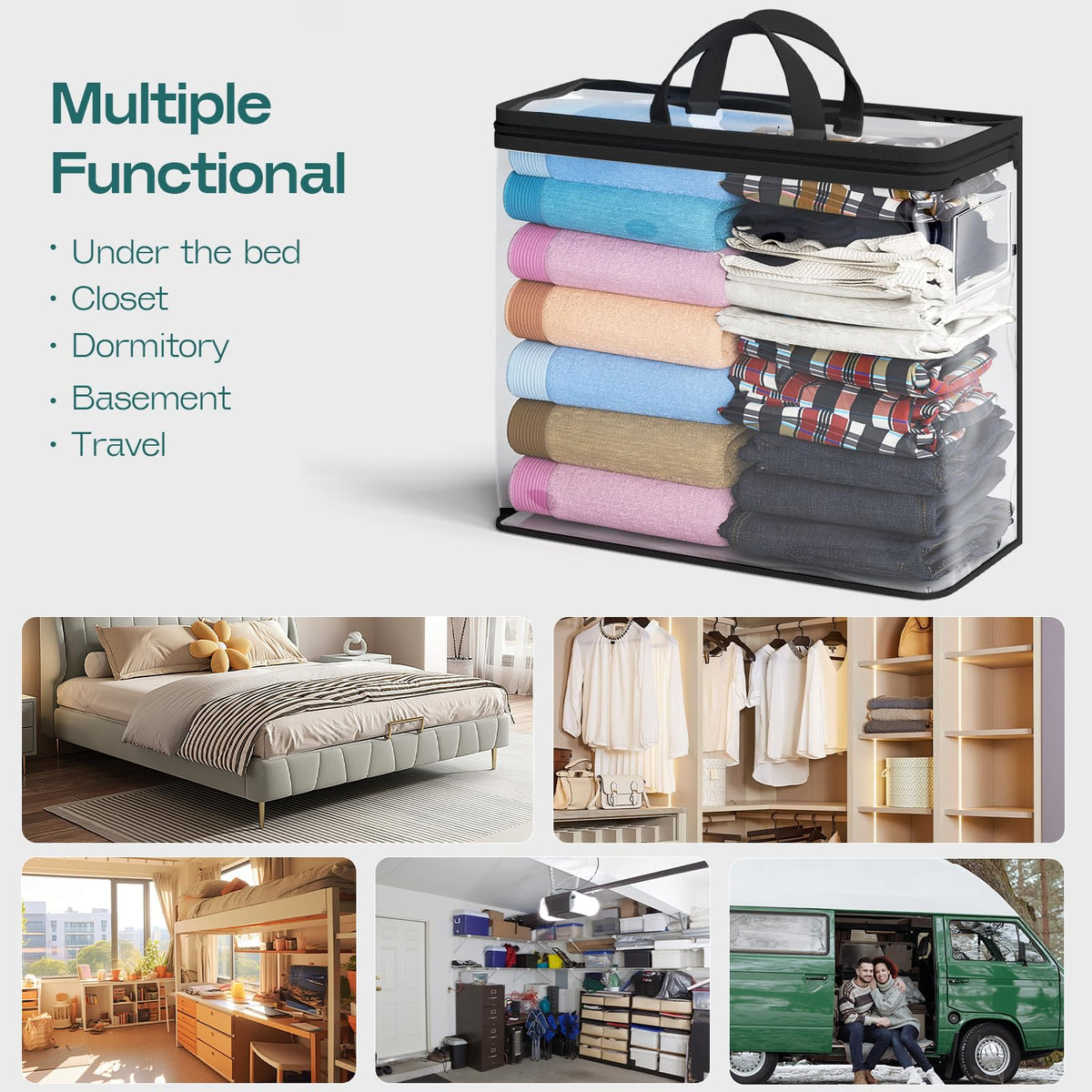 HASTHIP Clothes Storage Bags for Wardrobe Organization with Zipper Handle 45x38x13cm | Clear Waterproof PVC Dustproof Garment Bags