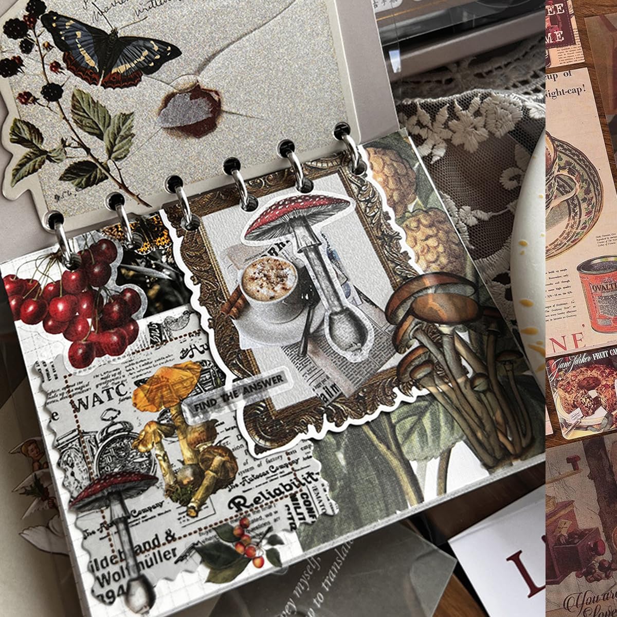 HASTHIP Journaling Kit for Scrapbooking and Bullet Journals with 346 pcs | A6 Grid Notebook and Vintage Stickers