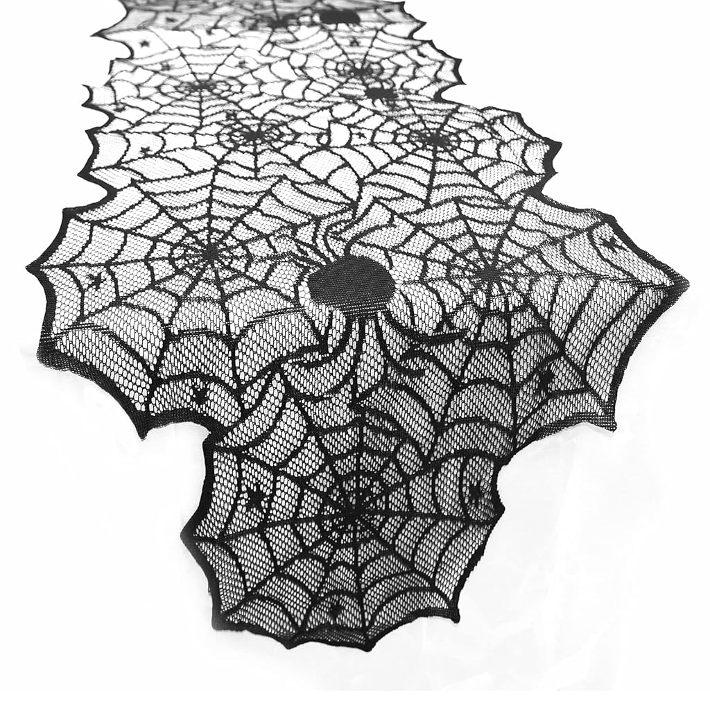 HASTHIP® Halloween Table Runner Decoration, Lace Embroidery Table Runners with Black Spider Web 72 x 18 Inch for Halloween Dinner