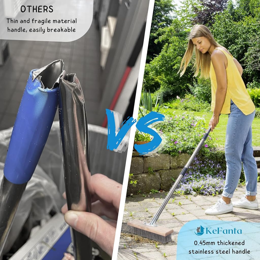 HASTHIP® Stainless Steel Wire Bristle Scrub Brush, Assembly Stainless Steel Rod, 30cm Wide Heavy Duty Floor Cleaning Brush for Tough Dirt, Grout, and Outdoor Surfaces