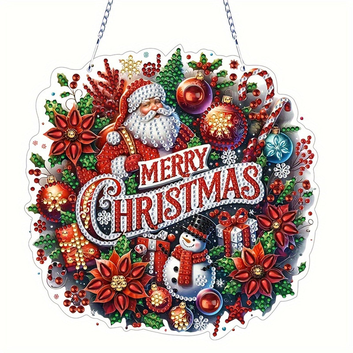 HASTHIP® Diamond Art Hanging Decor Christmas Door Sign Hanging Decor, Shining Diamond Art Santa Claus Window Festive Ornament Christmas Gift 19x19cm