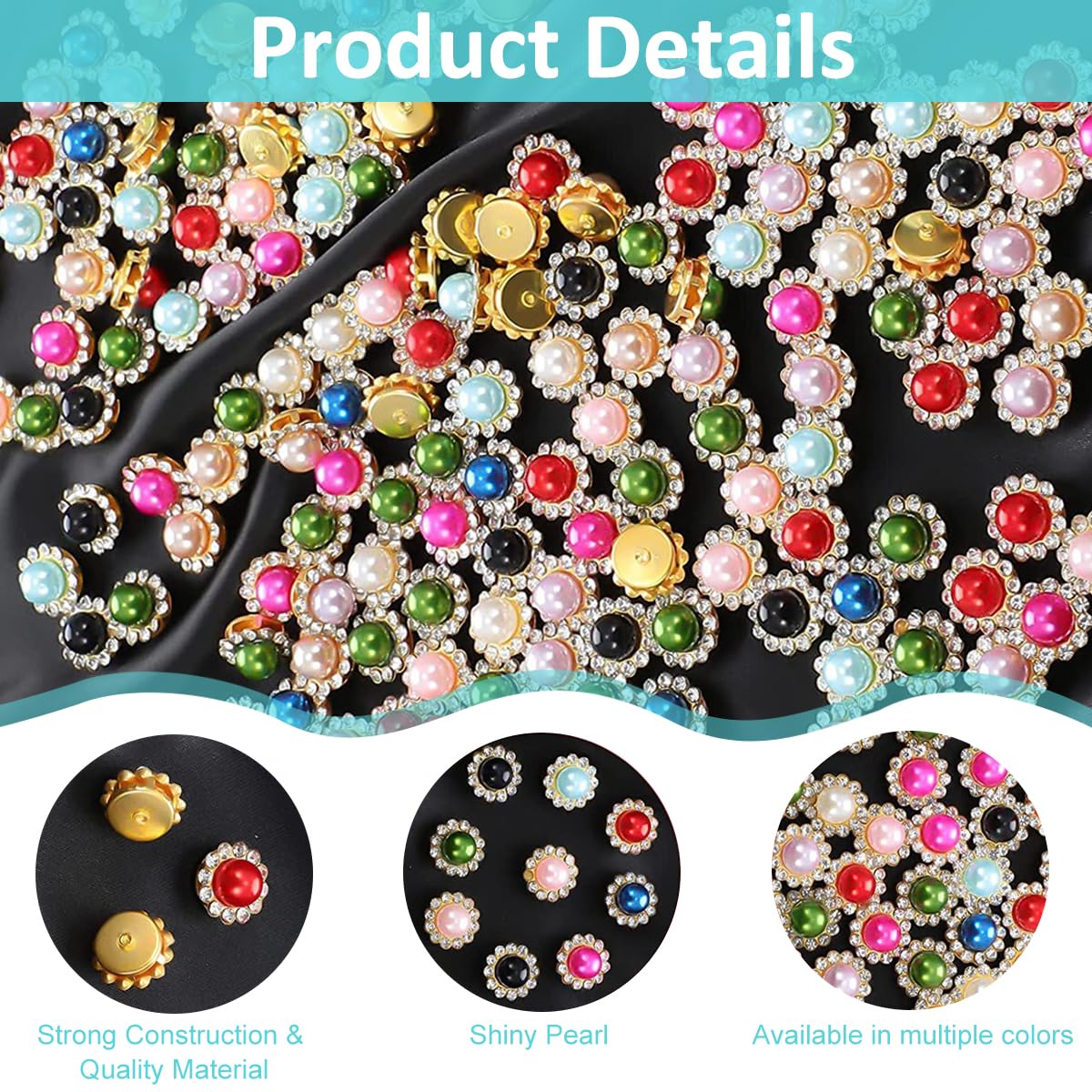 HASTHIP® 100Pcs Flower Buttons 12mm Assorted Color Rhinestone Floral Pearl Flatback Buttons DIY Hand Sewing Decorative Buttons DIY Craft Decorative Floral Buttons for Clothing, Crochet Crafts