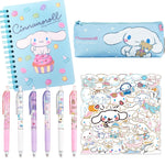 HASTHIP® 9Pcs Kawaii CinnamorollSchool Supplies Set, Kawaii Stationeries Supplies Set with Notebook, Pencil Pouch, Click Pens, Assorted Cinnamoroll Cartooon Stickers, Girls School Gift Set