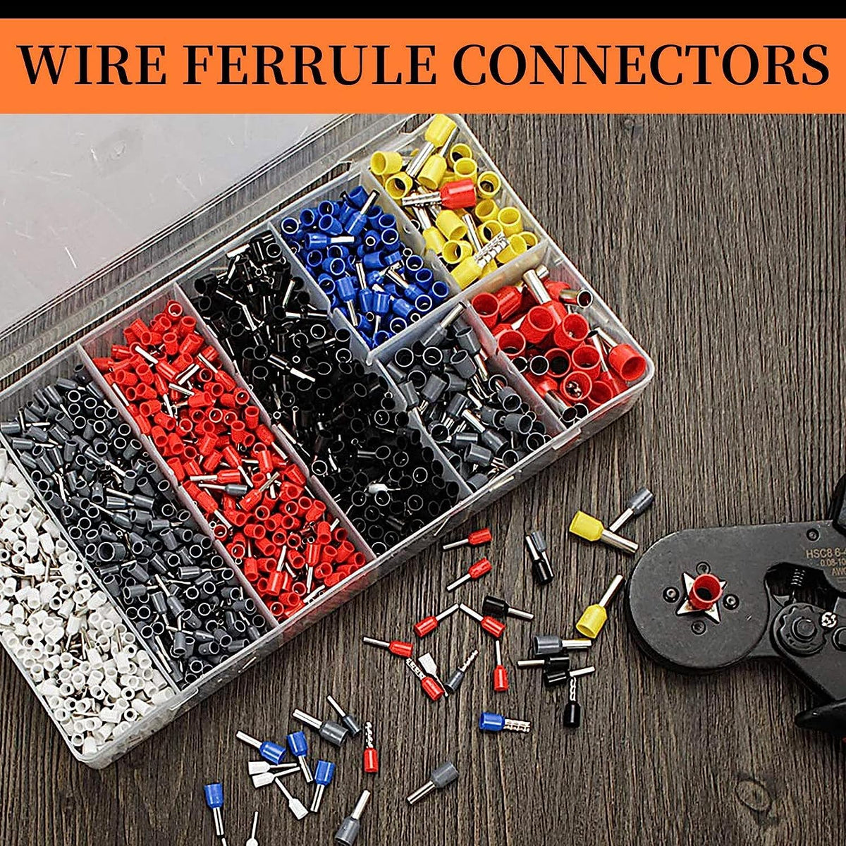 HASTHIP Electronic Wire Ferrules Kit 3600pcs for AWG23‑7 with Copper Crimp Connectors | Insulated Pin End Terminals for Electrical Wiring