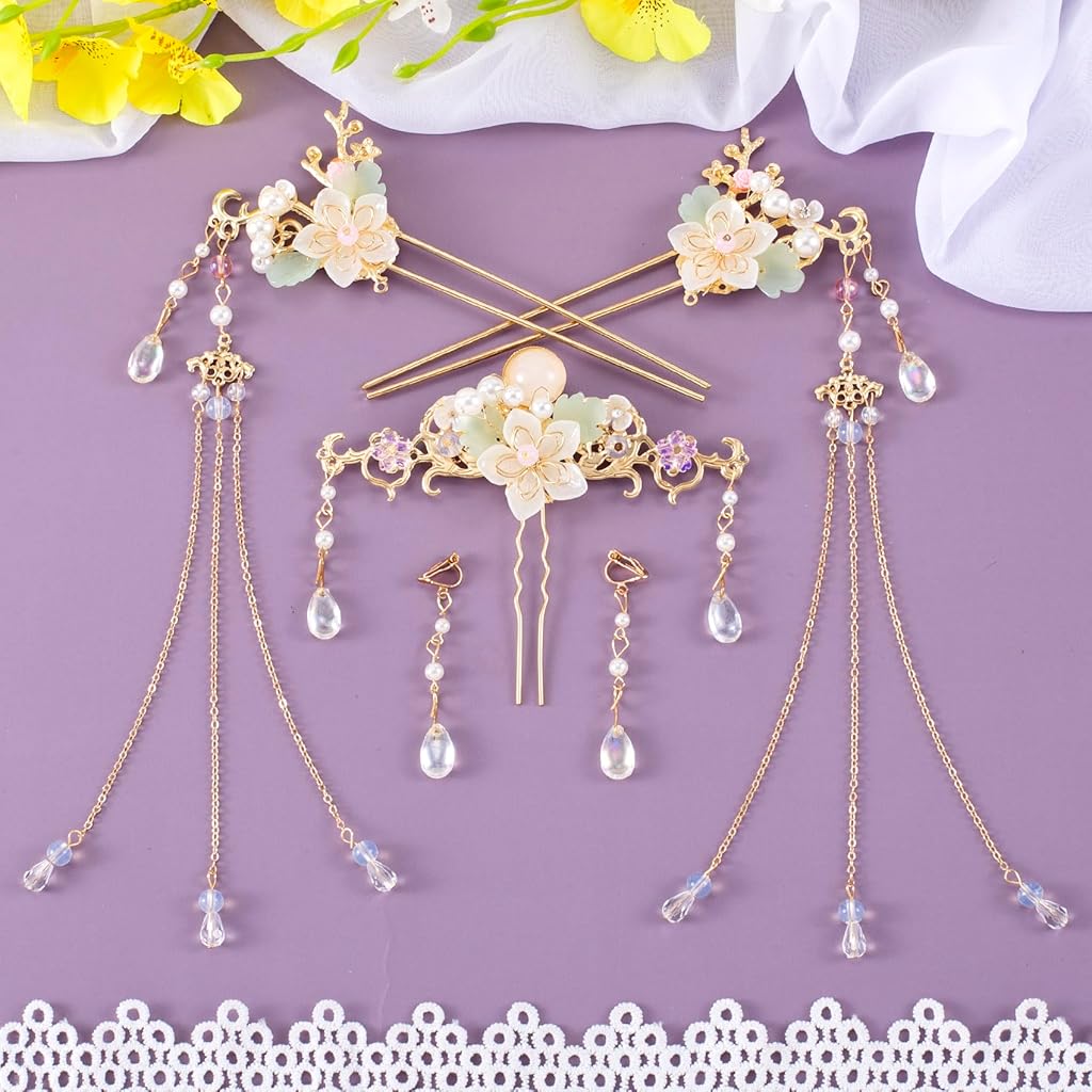 HASTHIP® 5 horquillas con borlas de flores orquídea