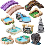 HASTHIP Miniature Garden Bridge Figurines for Fairy Garden Decor with 12 Resin Pieces | White Accessories