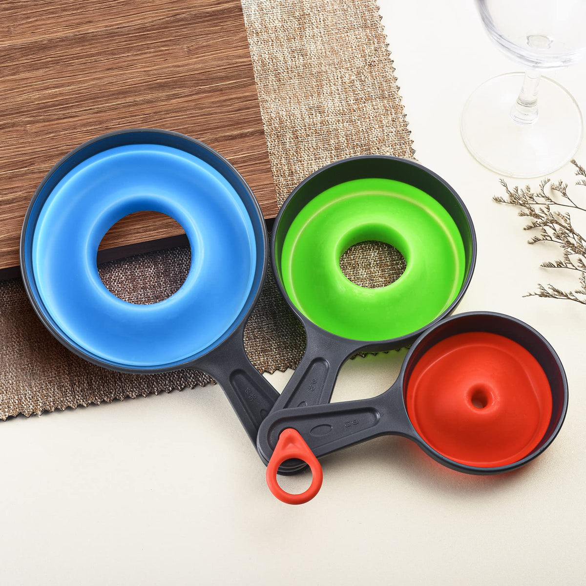 HASTHIP Kitchen Funnels for Bottles and Jars with Foldable Handle | 3Pcs Food Grade Silicone Set