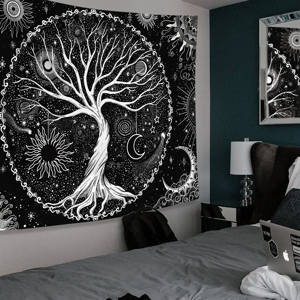 HASTHIP Tree of Life Tapestry for Bedroom with Black and White Galaxy Design 50×60 in 2PCS