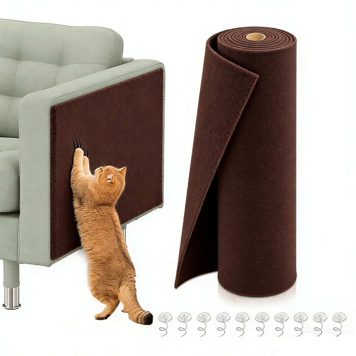 HASTHIP® Cat Scratch Pad, Large Wall Cat Scratcher Mat with Adhesive Backing, Cuttable Pet Scratching Protector for Couch, Cabinet, Floor and Wall (40x100cm, Coffee)