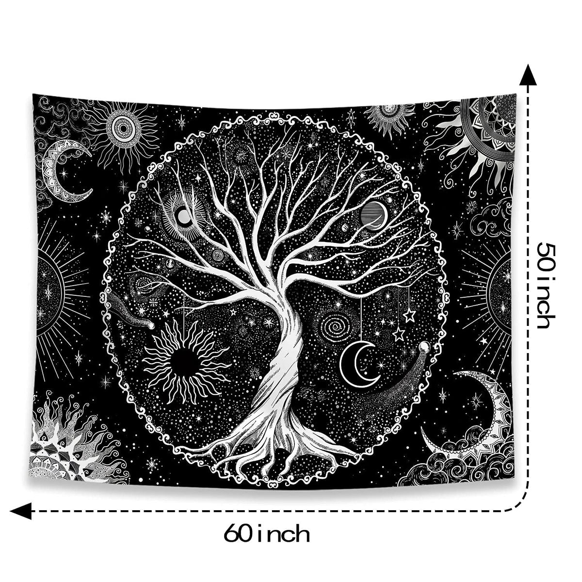 HASTHIP Tree of Life Tapestry for Bedroom with Black and White Galaxy Design 50×60 in 2PCS