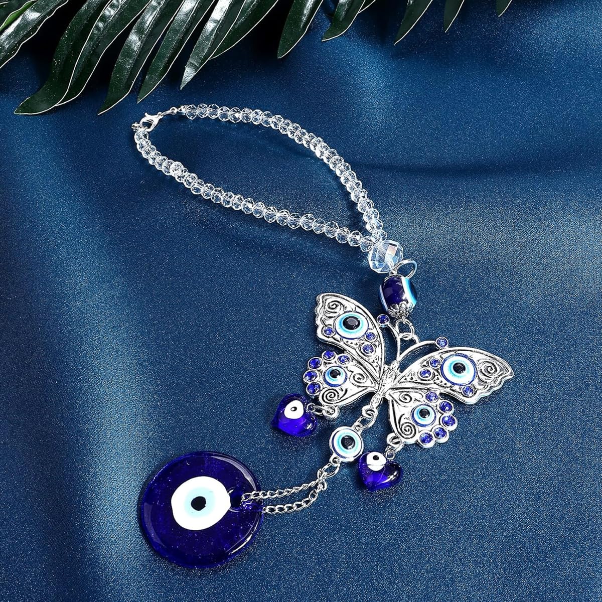 HASTHIP Butterfly Blue Evil Eye Wall Hanging for Home and Car featuring Resin Pendants | Decorative Amulet for Protection and Blessing