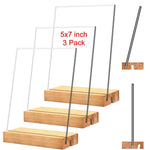 HASTHIP® A5 Acrylic Sign Holder with Wood Base Wood Sign Holder Vertical or Slant Back Display for Store Office