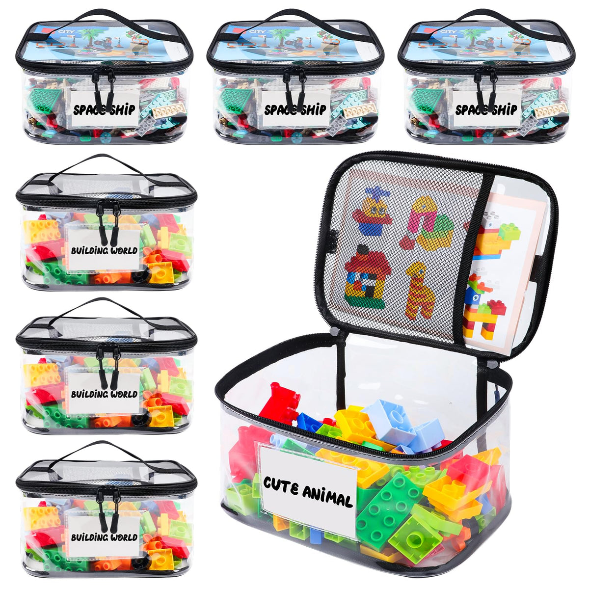 HASTHIP® 2Pcs Kids Soft Toy Storage Organizer with Handle & Zipper, 24x17x13cm PVC Utility Clear Home and Travel Organisers for Toys, Cosmetics, Building Blocks and Accessories - Large Size